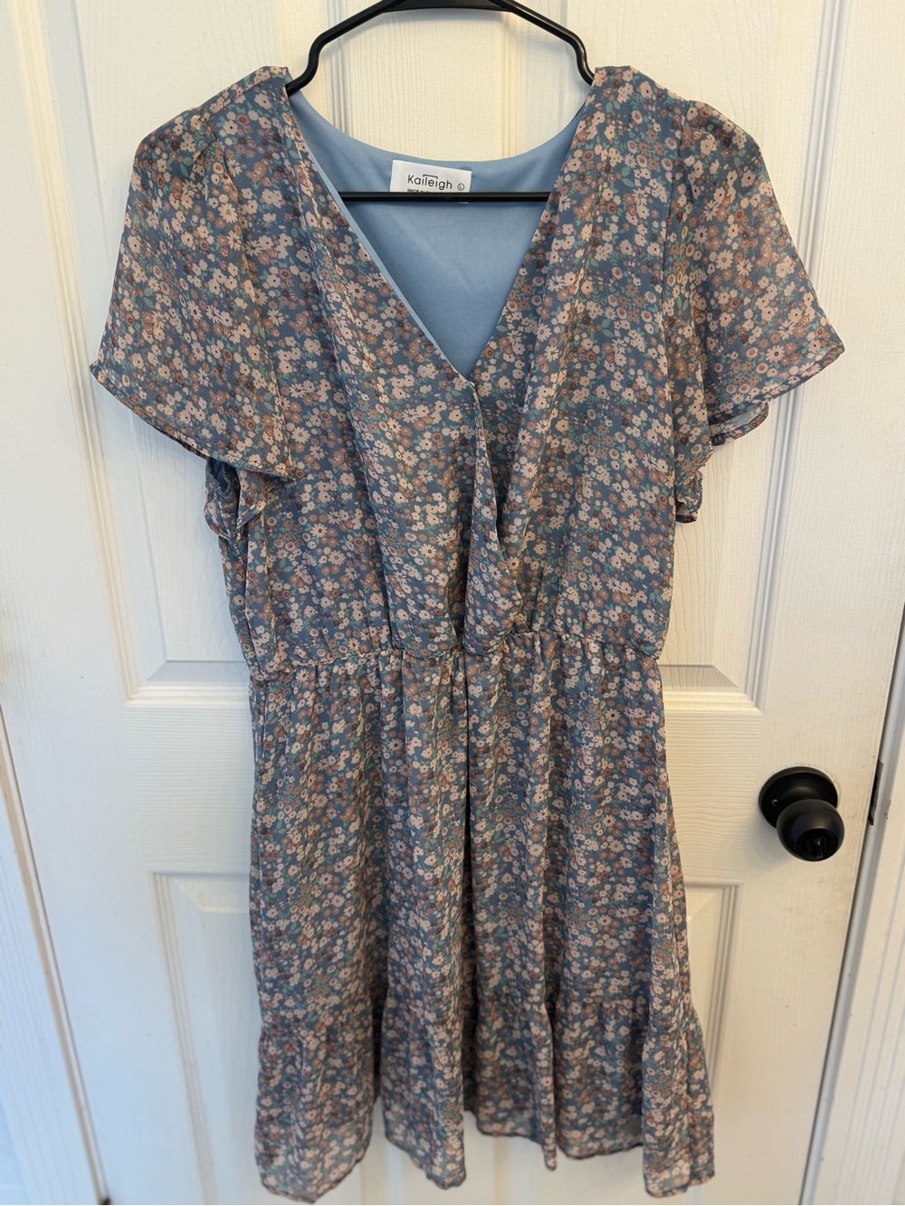 NWOT Kaleigh Preethi Ditsy Floral Blue Floral V-Neck Dress
